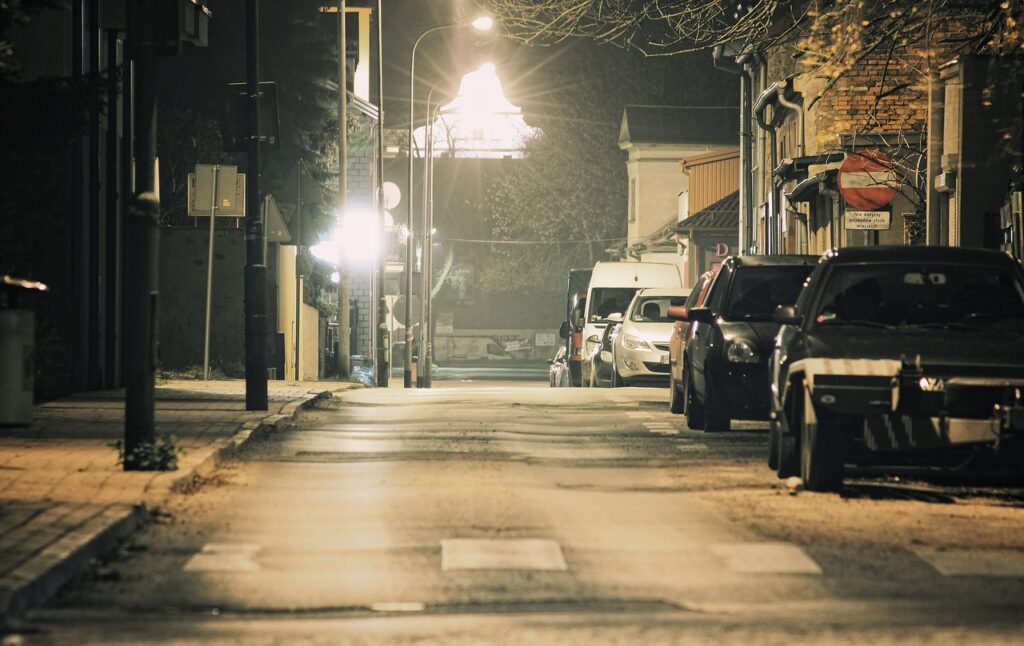 night, street, light